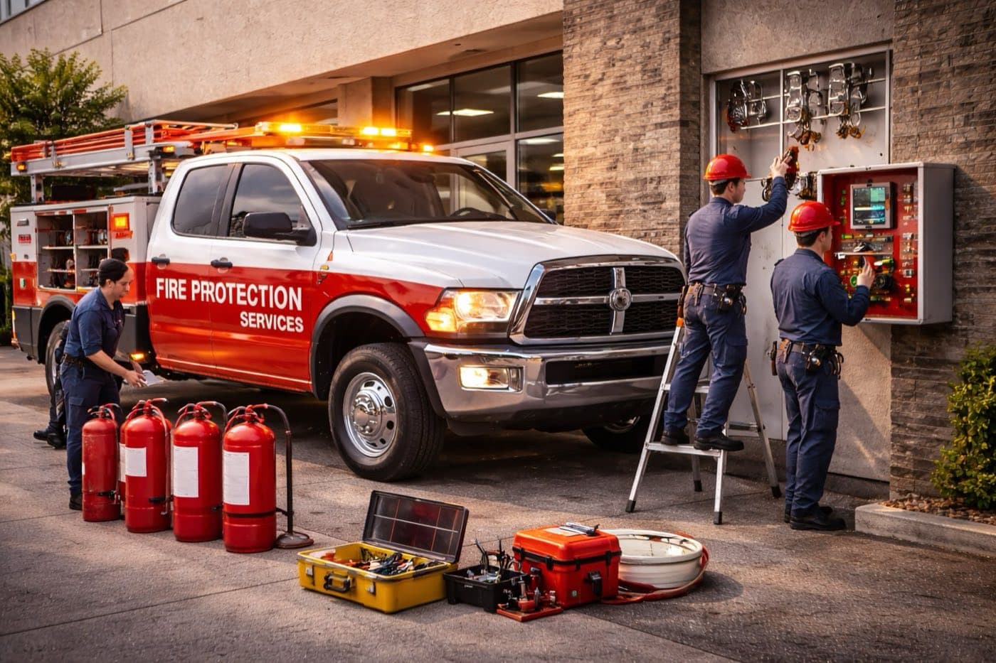 Emergency fire protection service truck